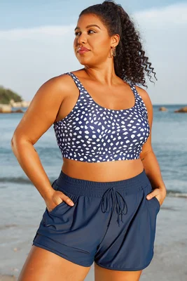 Plus Size Indigo Dot Square Neck Bikini Top