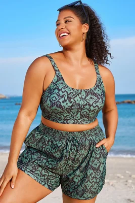 Green Ikat Print Wide Strap...