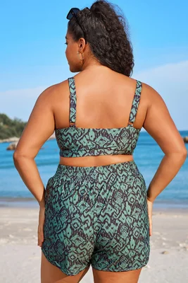 Green Ikat Print Wide Strap...