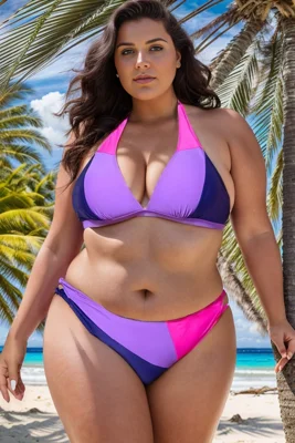 Plus Size Halter Colorblock...