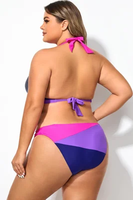 Plus Size Halter Colorblock...