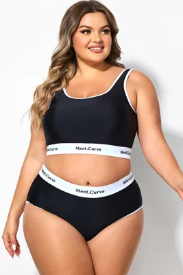 Plus Size Wireless Color Banding Scoop Bikini Top