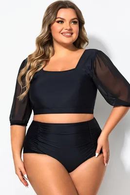 Square Neck Short Mesh Puff...