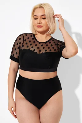 Black Mesh Polka Dot Short...
