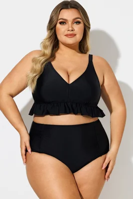 Plus Size Black V-Neck...