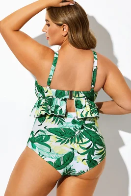 Green Floral Print V-Neck...