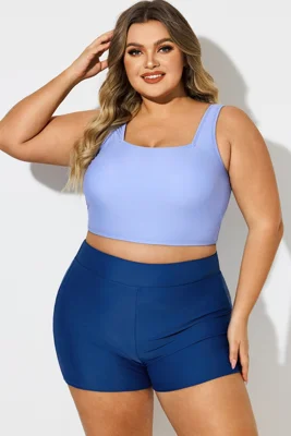 Plus Size Blue Square Neck Bikini Top
