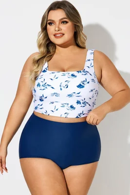 Blue & White Square Neck...