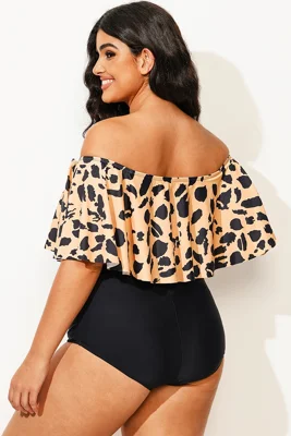 Leopard Print Ruffle Off...