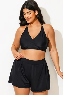 Plus Size Black V-Neck Crossback Bikini Top