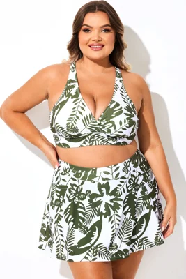Multi Plant Print V-Neck Crossback Bikini Top