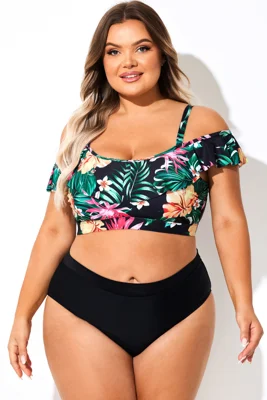 Floral Print Ruffled Women Bikini Top