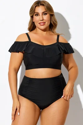 Plus Size Black Off Shoulder Bikini Top