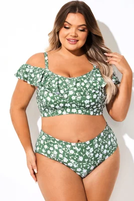 Off Shoulder Green Ditsy...
