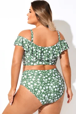 Off Shoulder Green Ditsy...