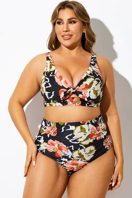 Black Floral Print Knot...