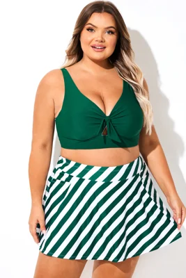 Green V-Neck Knotted Crop...