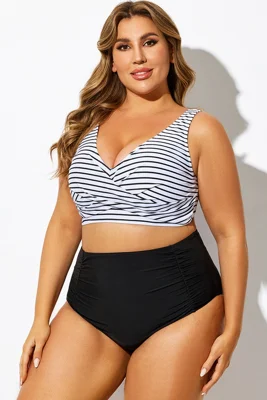 Black & White Striped Tie Back Bikini Top