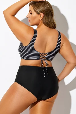 Plus Size Striped V-Neck...