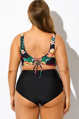 Black Floral Print Tie Back...