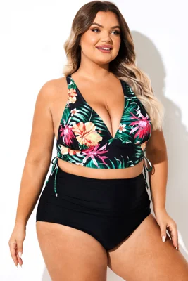 Black Floral Drawstring...