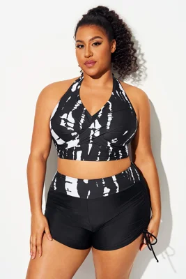 Plus Size Black & White Colorblock Bikini Top