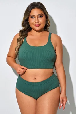 Plus Size Basic Dark Green...