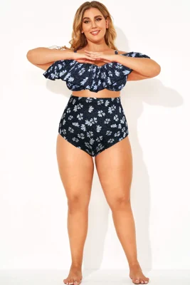 Black Floral High Waist Brief For Lady