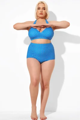 Blue Polka Dot High Waist Brief for Lady