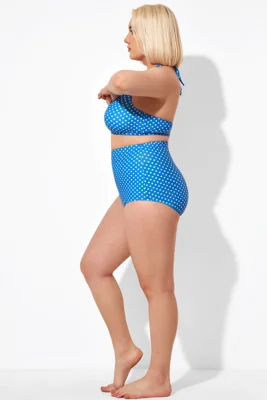 Blue Polka Dot High Waist...