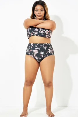 Black Printed High Waist Lady Swim Pant