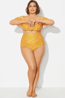 Yellow Floral High Waist...