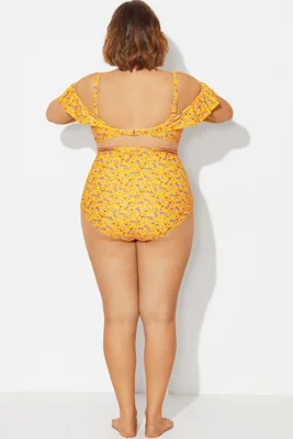 Yellow Floral High Waist...
