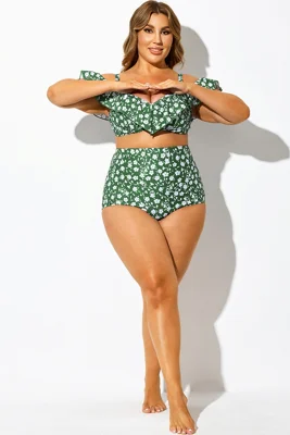 Green Floral High Waist Brief for Lady