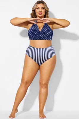 Navy Striped Fashion Full Coverage Brief For Lady