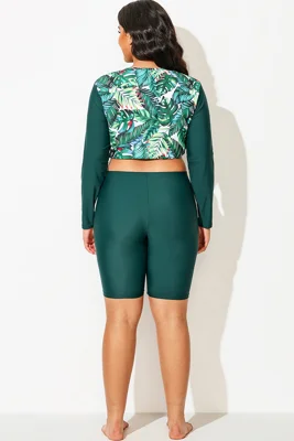 Green Solid Long Bike Short...