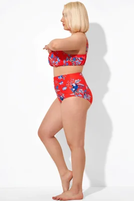 Red Flower Printed Shirred...