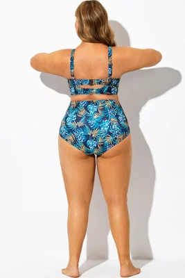 Plus Size Blue Floral Print...
