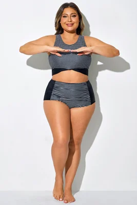 Plus Size Black Stripes High Waisted Bottom