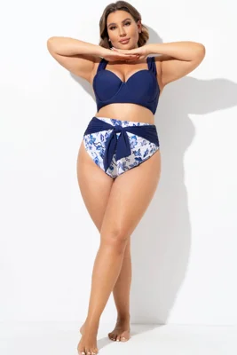 Blue Floral Printed Tie-Front Swim Shorts