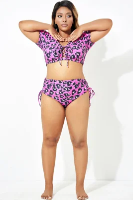 Pink Leopard Print Swim Bottom for Lady