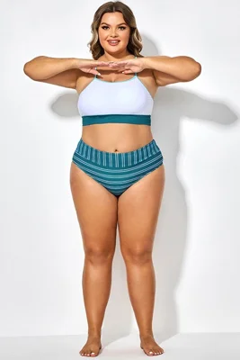 Elegant High Waist Stripe Swim Bottom