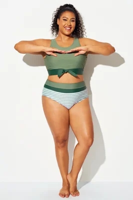 Plus Size Green Striped Patchwork Bikini Bottom