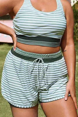 Plus Size Green Striped Mid...