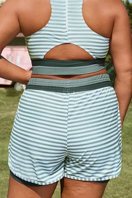 Plus Size Green Striped Mid...