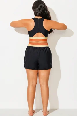 Plus Size Black Colorblock...