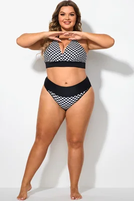 Black ＆ White Checkered Mid Waist Brief For Women