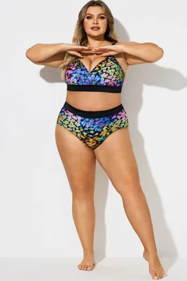Neon Leopard Print Colorblock Mid Waist Brief