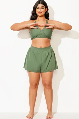 Plus Size Green Women Swim Skirt Bottoms