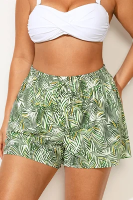 Plus Size Green White Palm...